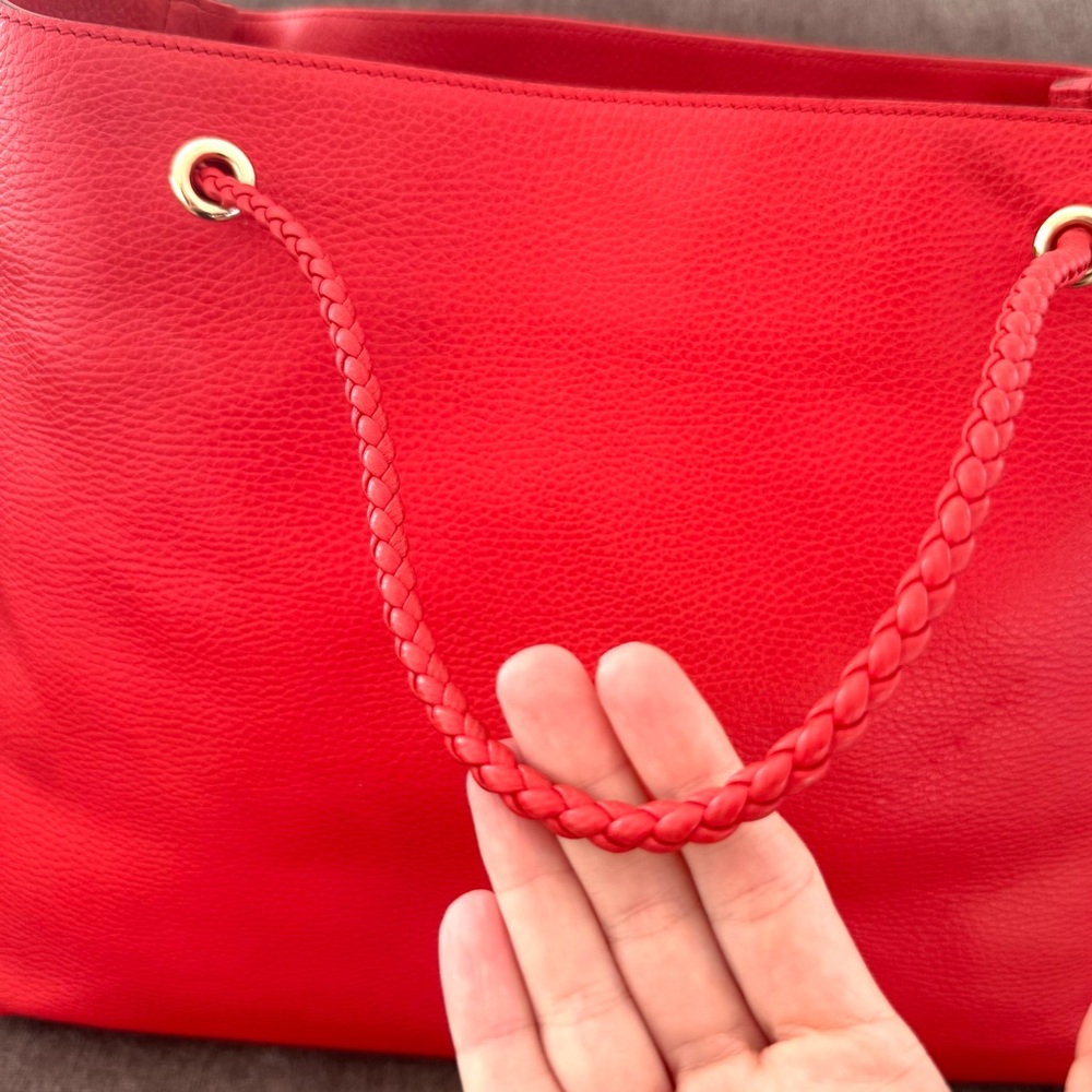 Authentic Gucci Gifford Tote Bag coral red leather large size braided handles - Picture 5 of 16